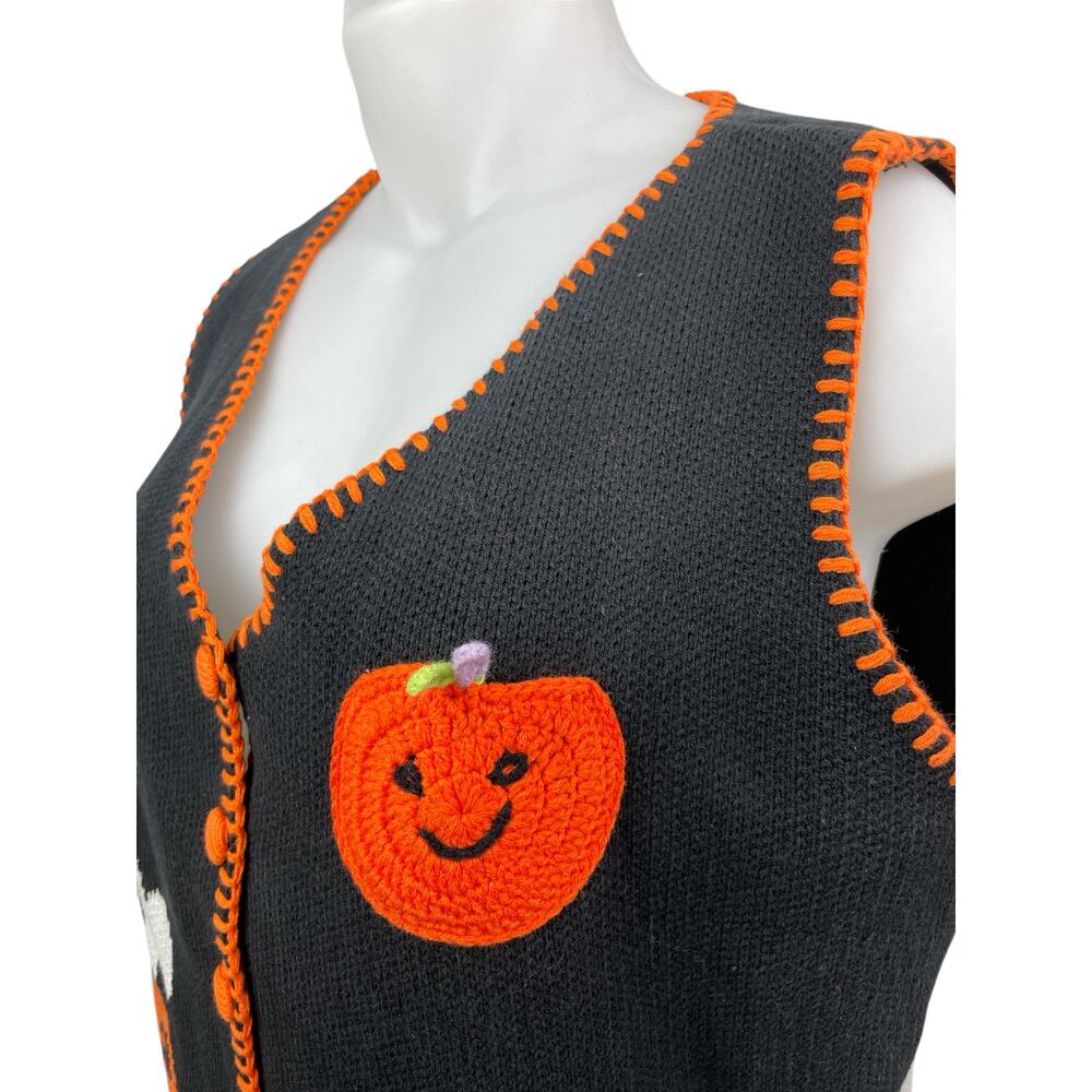 Cider Womens Black Coral Stitch Pumpkin Knit Button Up Cardigan Sweater Vest 3XL - Picture 3 of 6